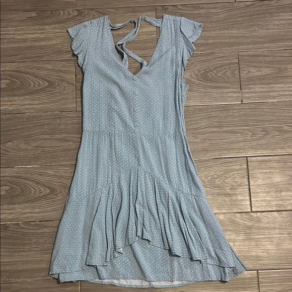 Eyeshadow Sky Blue Asymmetrical Dress with Polka Dots size M - Picture 2 of 10